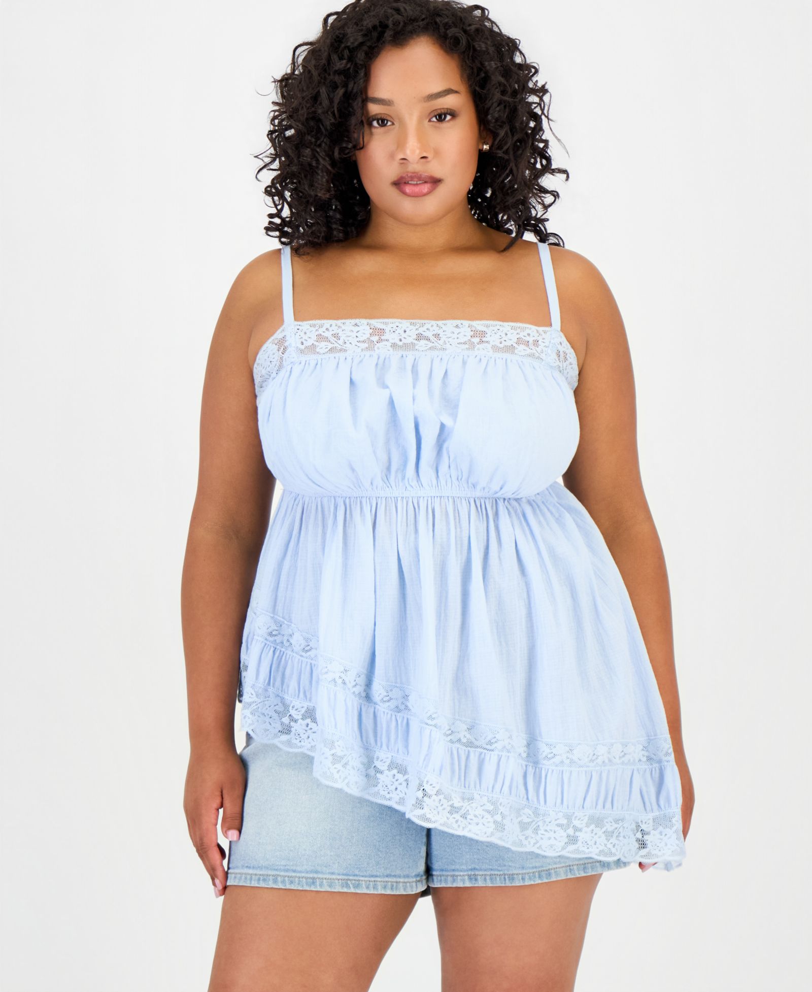 Трендовый топ And Now This Plus Size асимметричный с кружевной отделкой, без рукавов