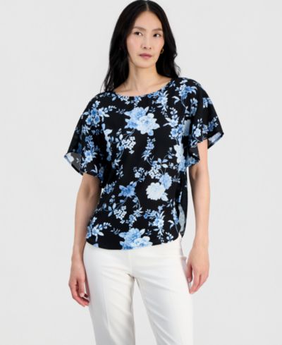 Женская блузка Anne Klein Petite Flutter-Sleeve Bateau Neck Blouse