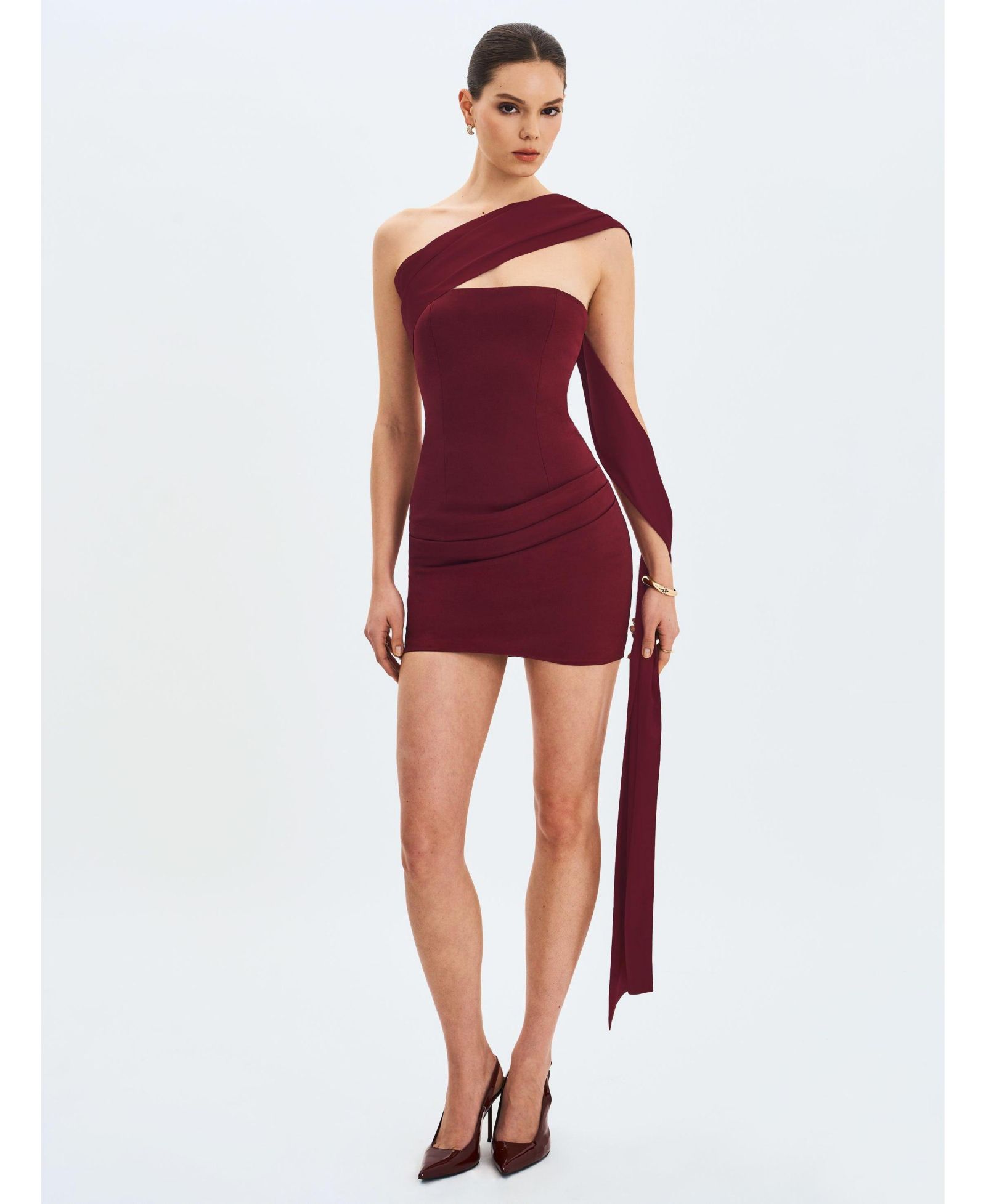 Miss Circle Women Ovelia Crimson Satin Ribbon Strapless Mini Dress