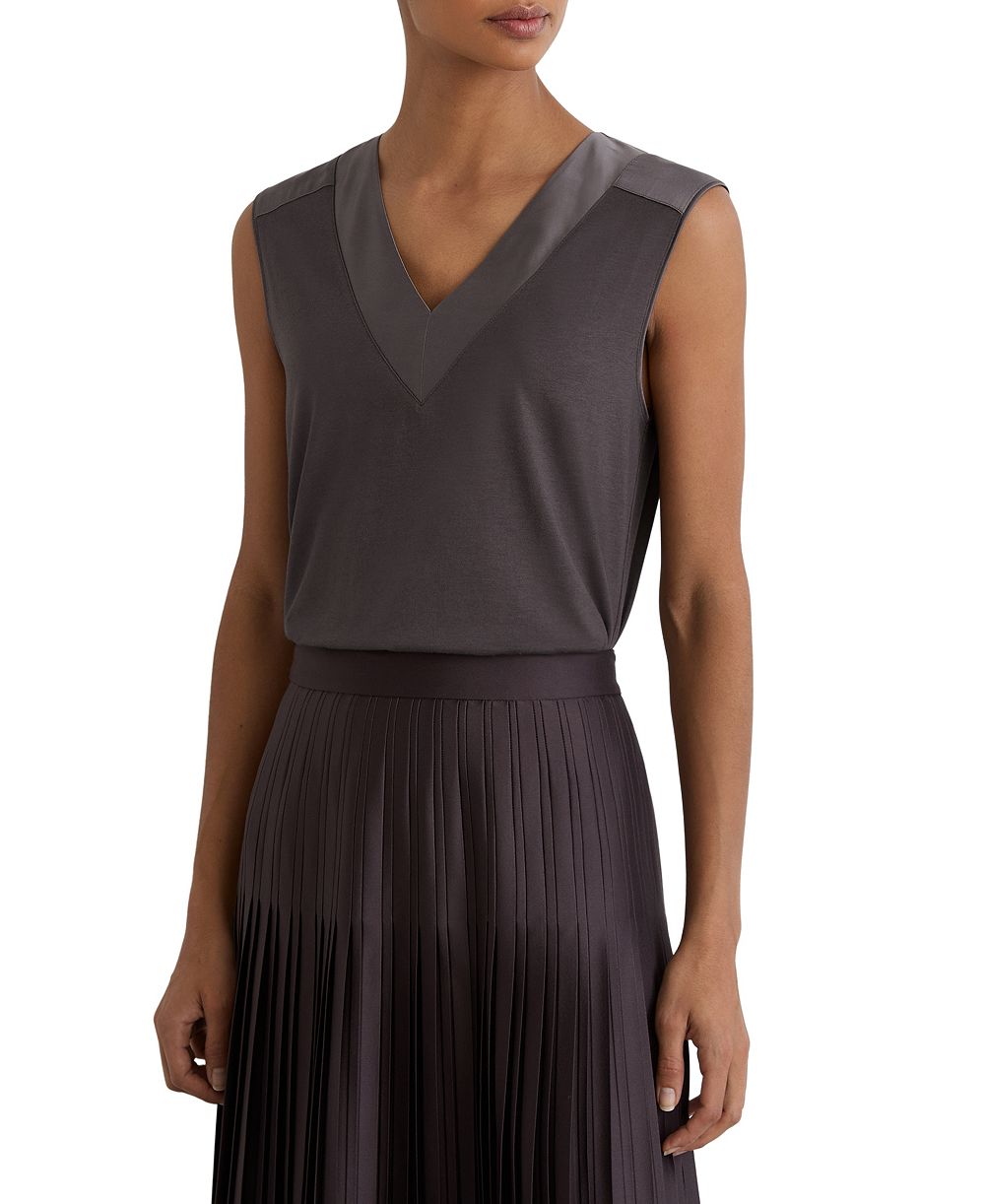 REISS Women's Sleeveless Silk-Trim Top