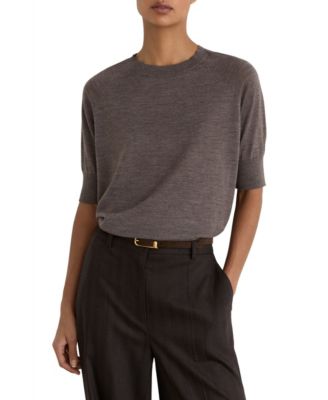 REISS Women's Suzzie Merino Wool Short Raglan Sleeves T-Shirt