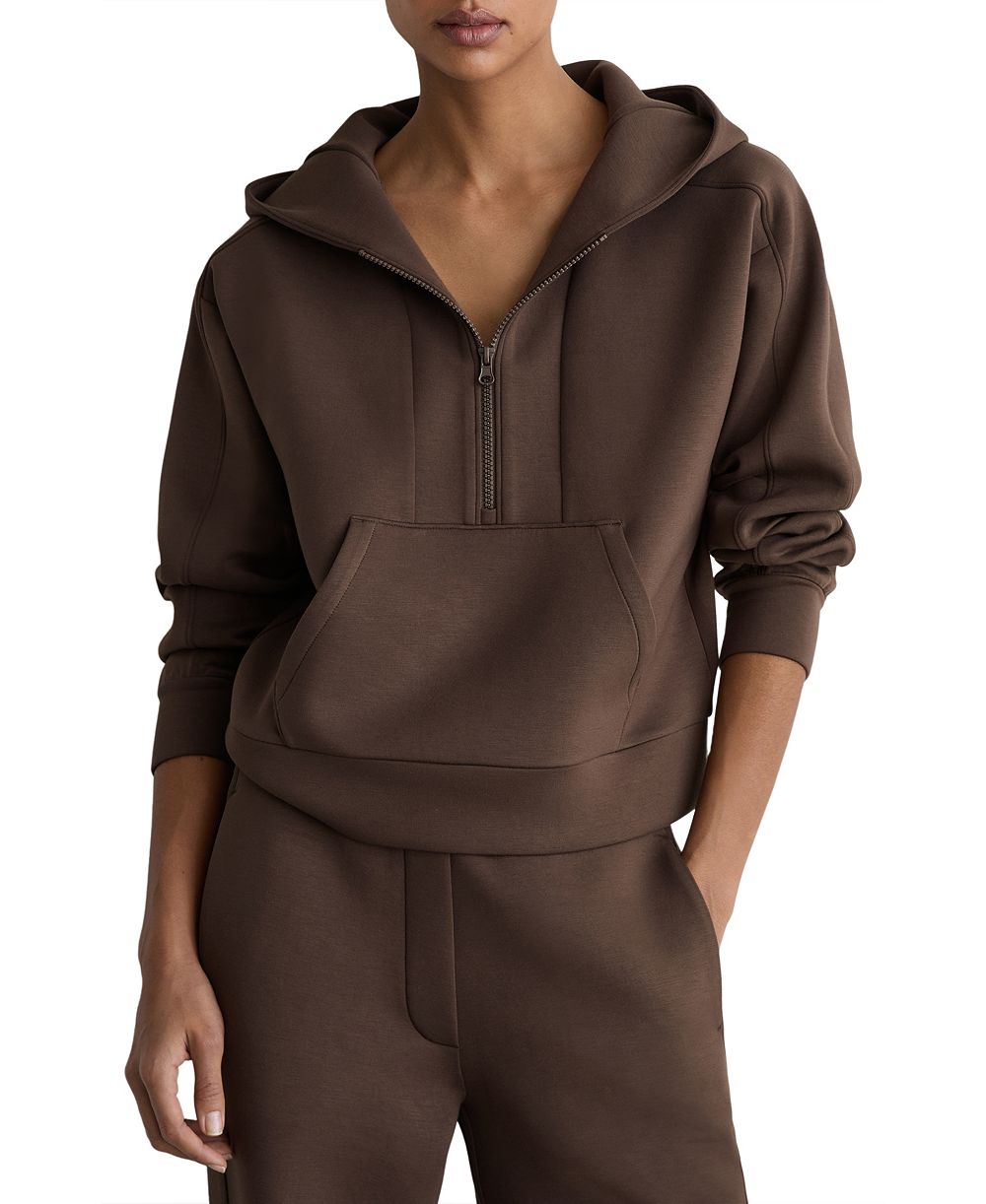 REISS Women's Lockie Premium-Interlock Half-Zip Kangaroo-Pocket Hoodie