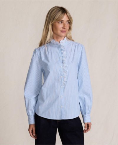 Lands' End Женская рубашка из поплина с оборками и пуговицами спереди