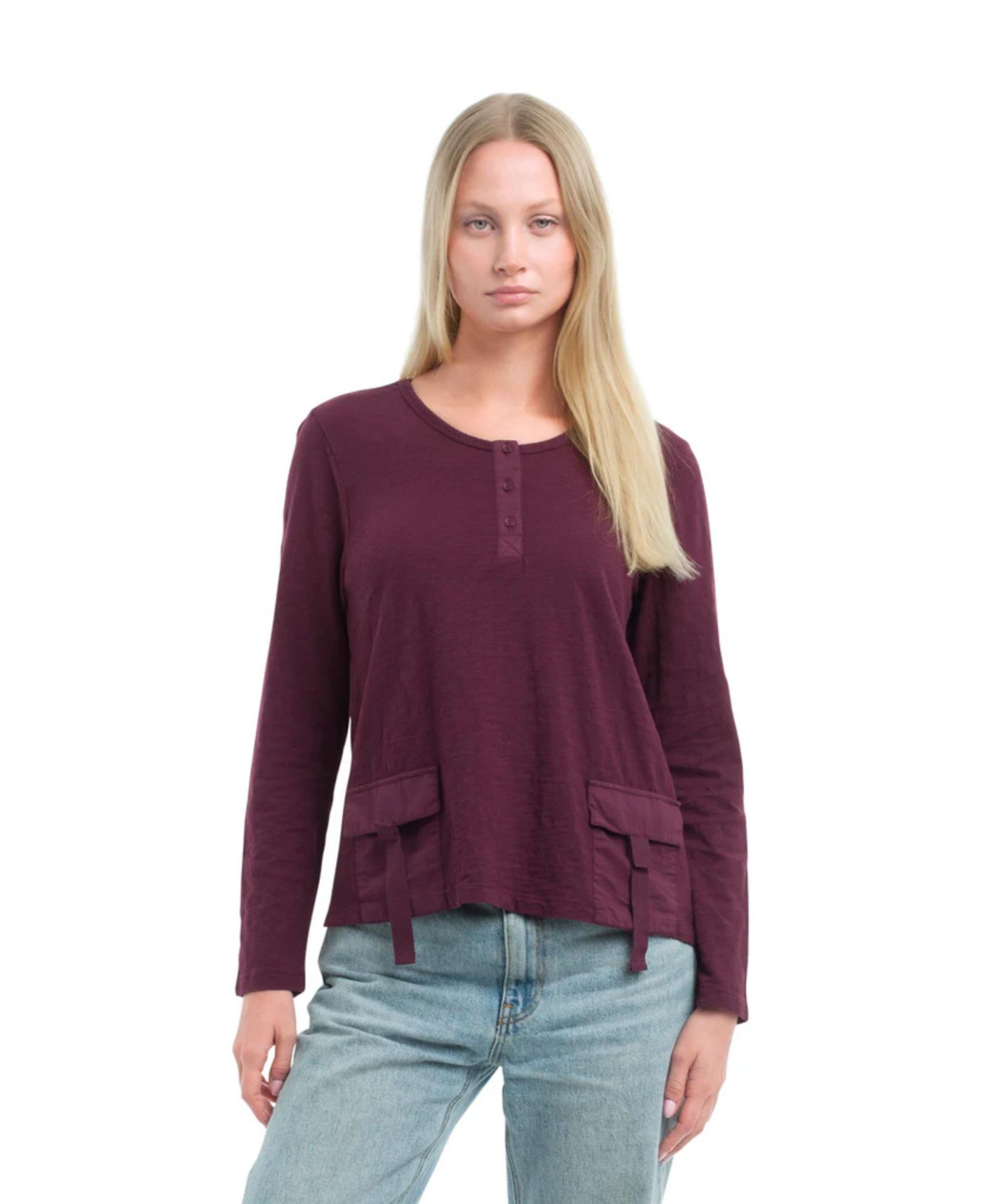 WILT Women's U Neck Button Placket Tee