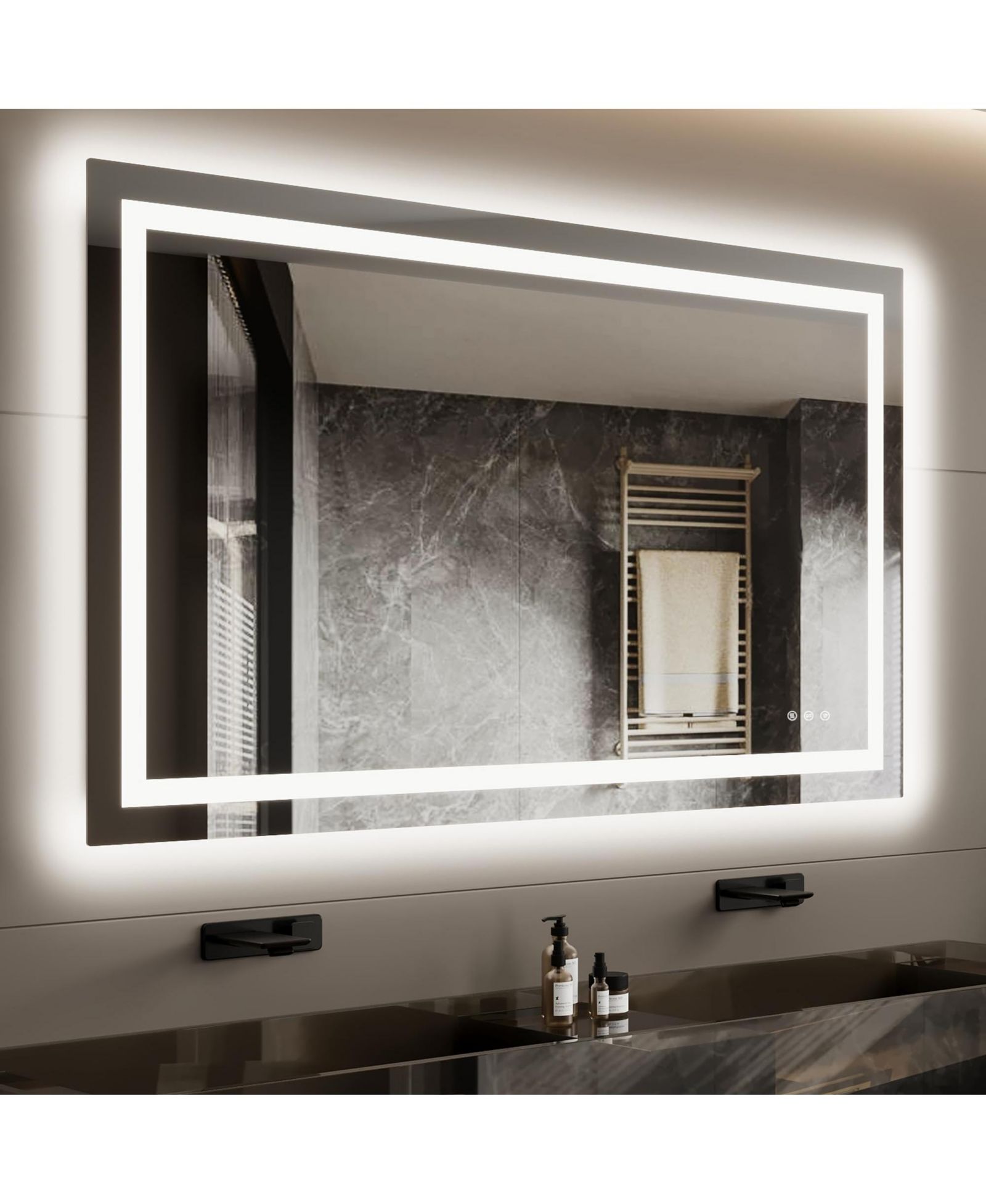 Homfan LED Bathroom Mirror with Front and Backlit Illumination, Dimmable Smart Vanity Mirror with Anti-Fog Feature, Memory Function