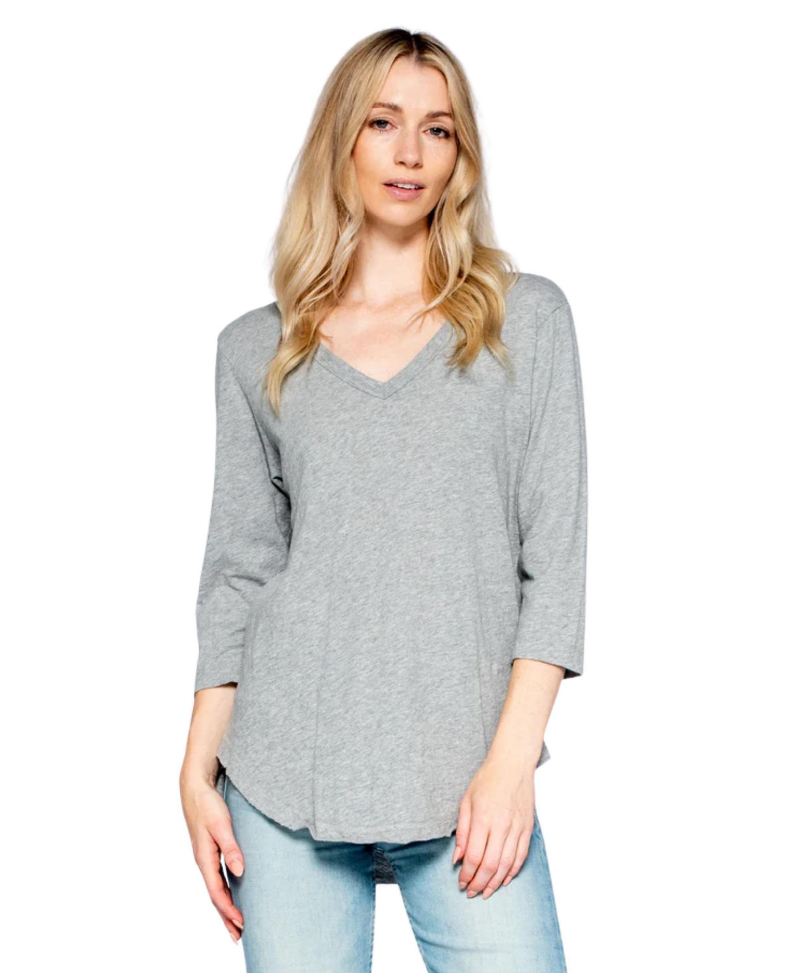 WILT Women's Clothing 3/4 Sleeve V-Neck Shirttail Tee