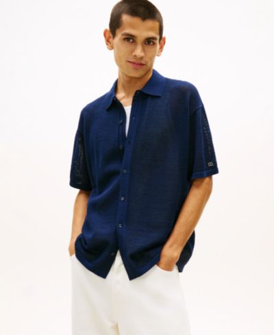 Tommy Hilfiger Men's Short-Sleeve Coat-Front Sweater
