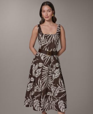 Donna Karan New York Women's Printed Square Neck Midi Dress