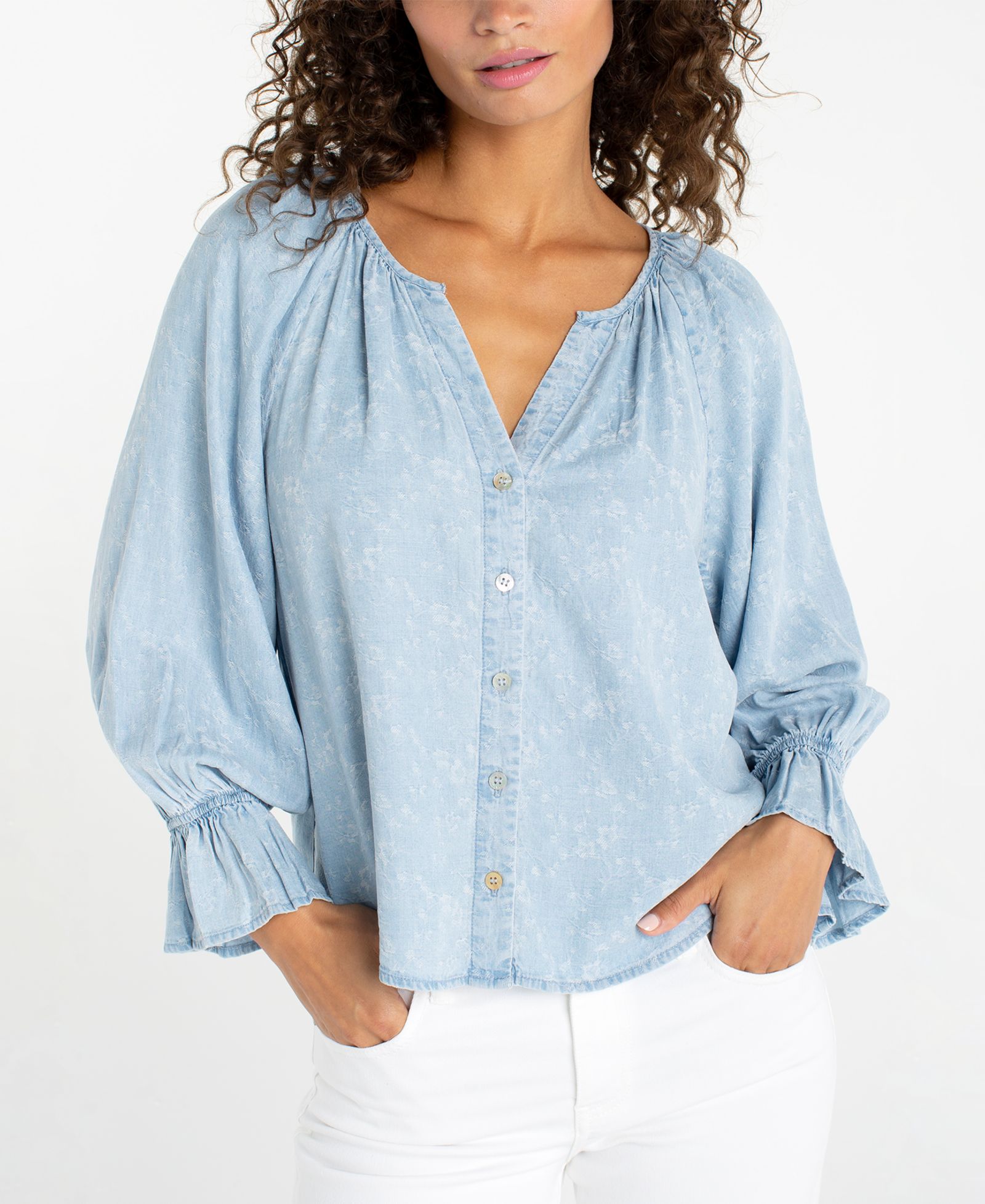 Топ Liverpool Los Angeles Petite Button-Front Shirred Woven