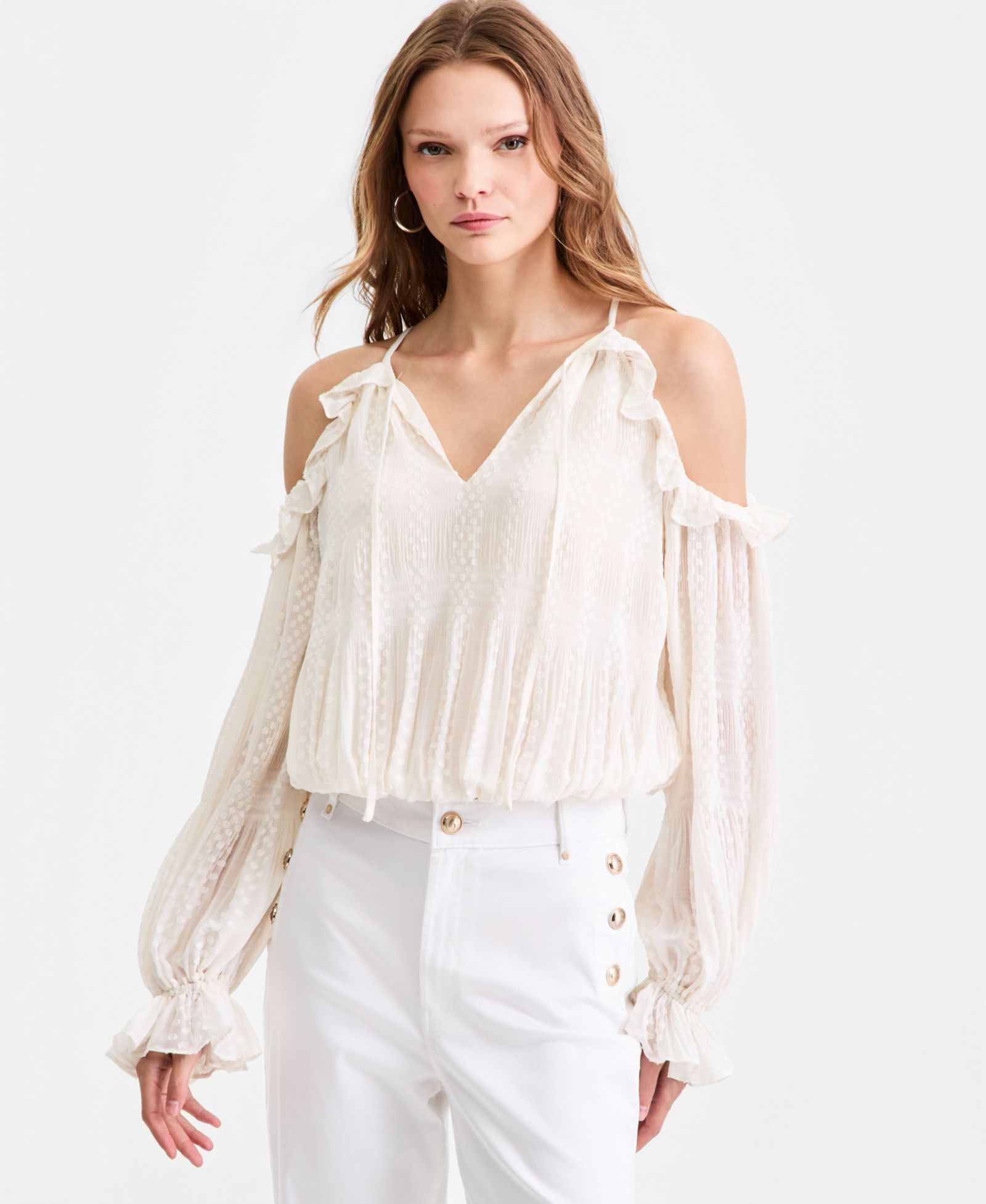 GUESS Women's Emilia Long-Sleeve Cold Shoulder Top