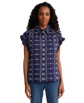 Jones New York Женская блузка Petite с воротником и коротким рукавом-крылышком