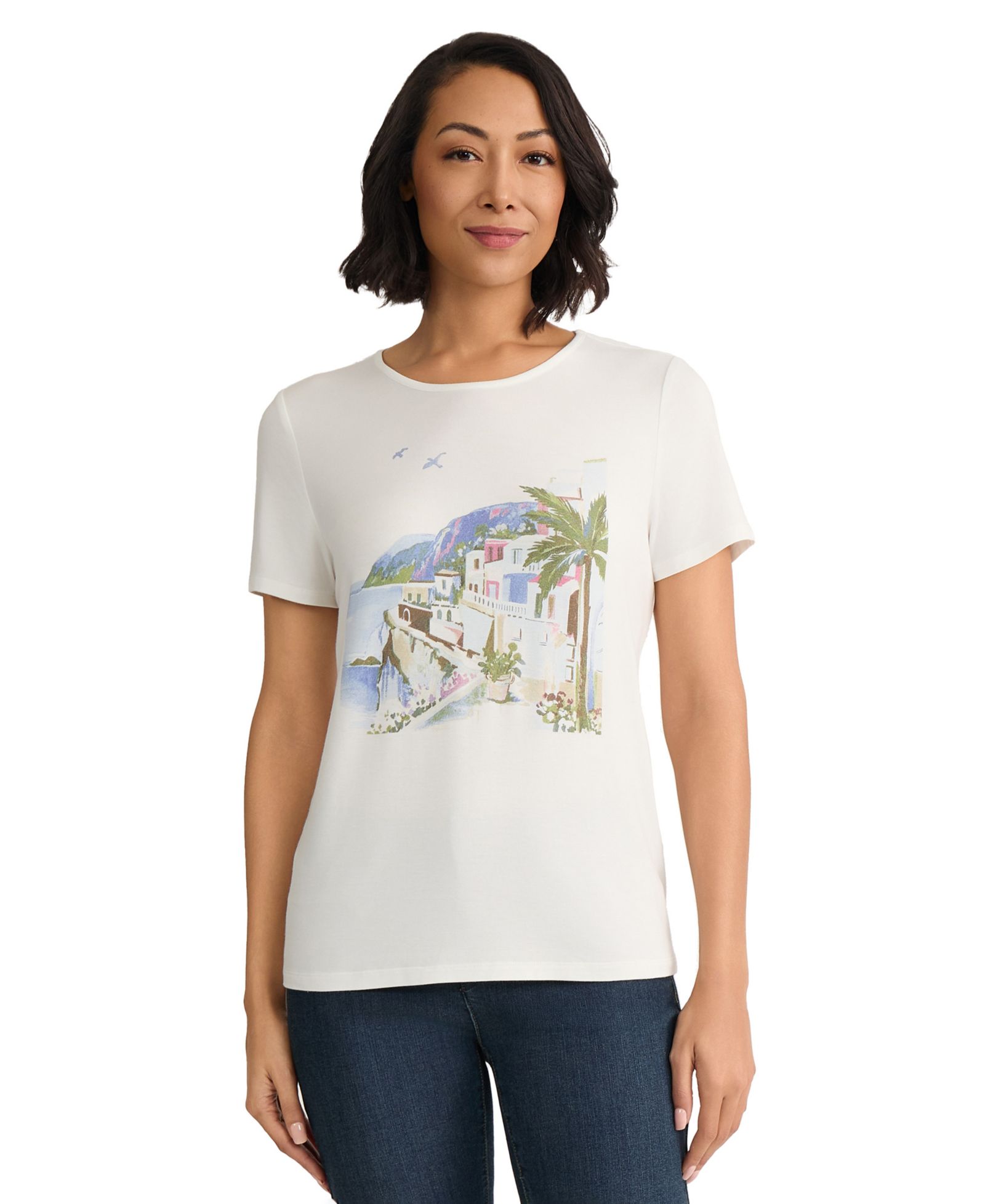 Jones New York Petite Crewneck Short-Sleeve Graphic T-Shirt