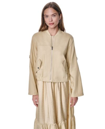 DKNY Women's Roll Tab Linen Bomber Jacket