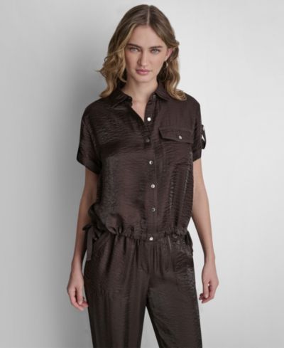 Рубашка DKNY Women's Short-Sleeve Roll Tab Twinkle Camp