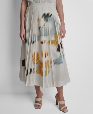 DKNY Women's Printed Pleated Everyday Stretch Skirt