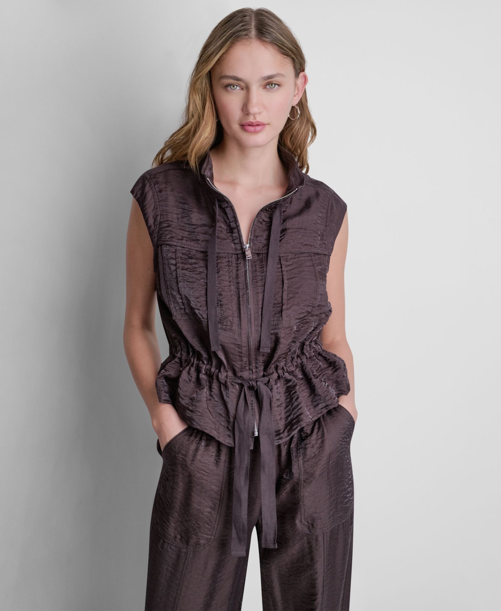 DKNY Women's Cap-Sleeve Twinkle Tie-Front Vest