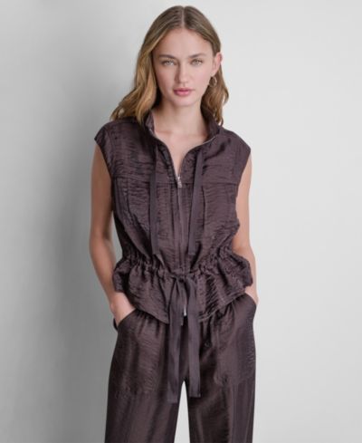 DKNY Women's Cap-Sleeve Twinkle Tie-Front Vest