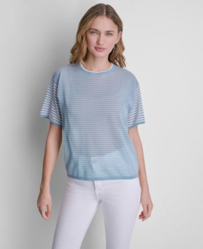 DKNY Женский полосатый джемпер с коротким рукавом