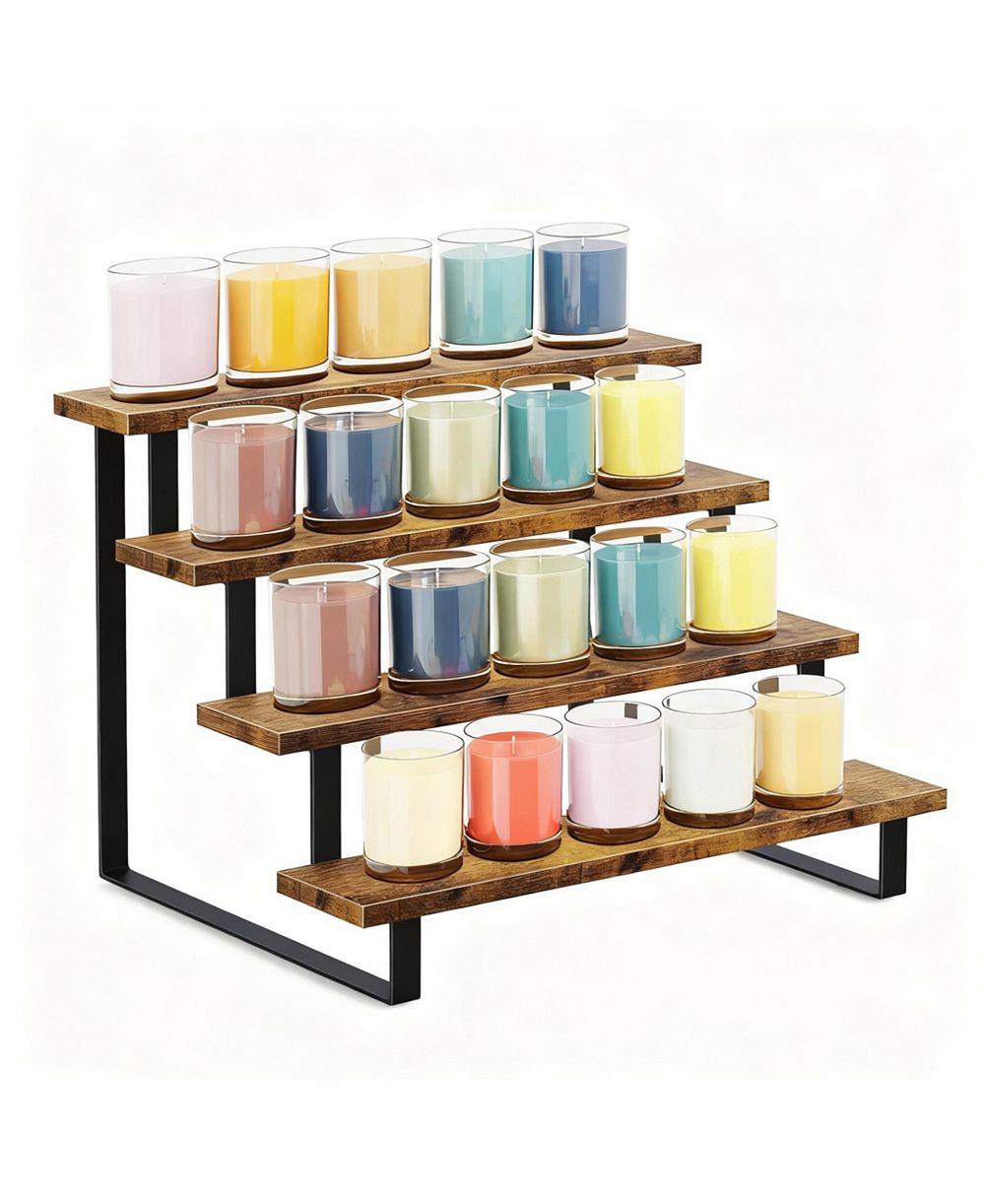 YIGII 4-Tier Wood Display Rack for Small Items - Durable, Portable, Easy Assembly