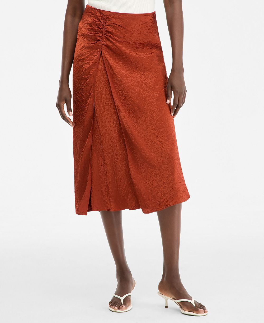 I.N.C. International Concepts Women's Satin Ruched Midi Skirt, Macy's Exclusive