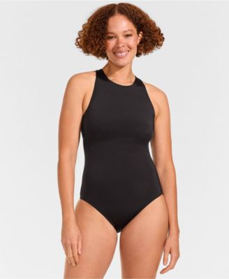 Lands' End Women's D-Cup Tugless High Neck Portrait Back One Piece Swimsuit
