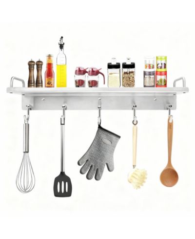 YIGII Stainless Steel Wall-Mounted Spice Rack with 6 Hooks