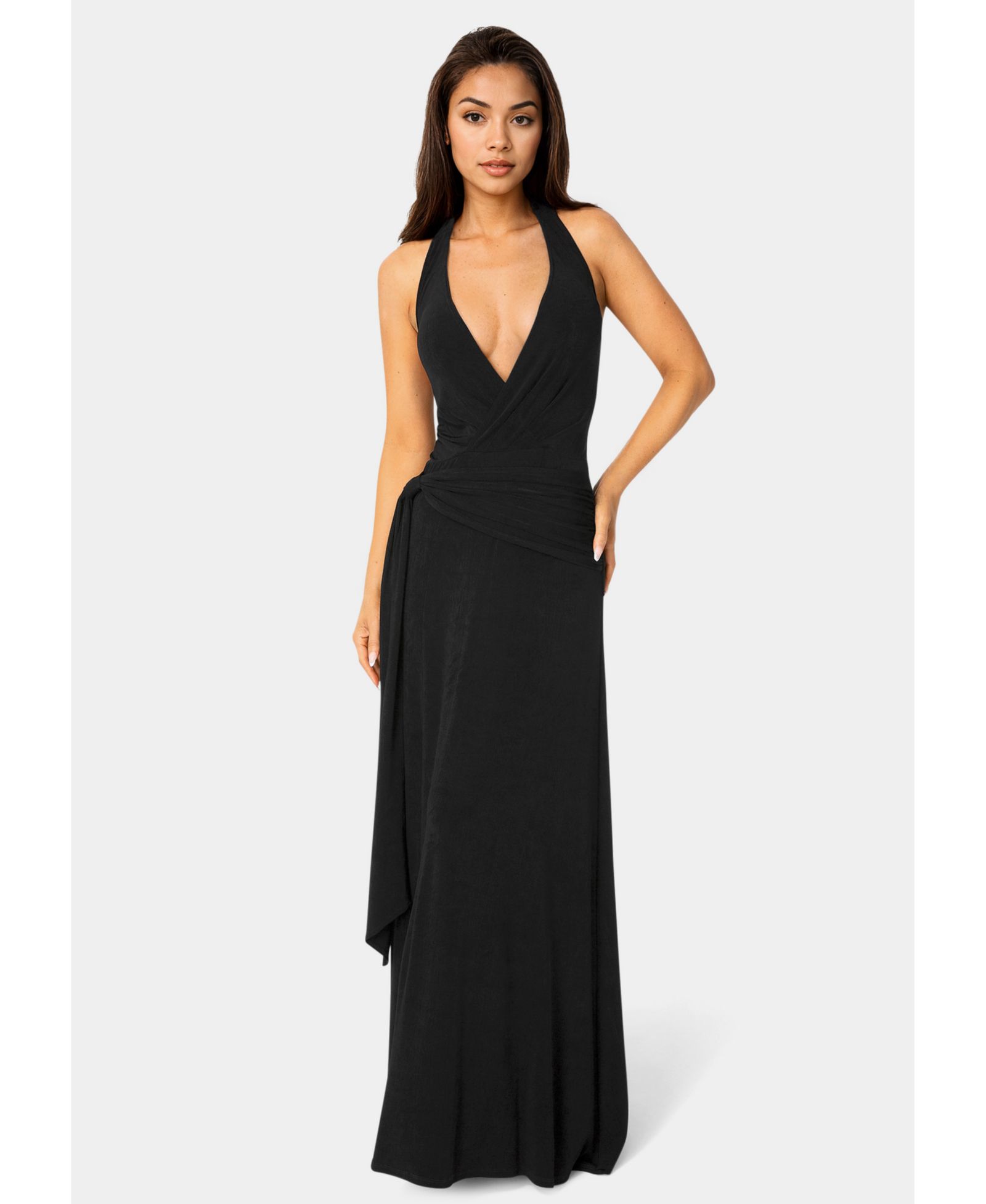 Женское платье Bebe Wrap Front Plunge Neck Maxi Dress