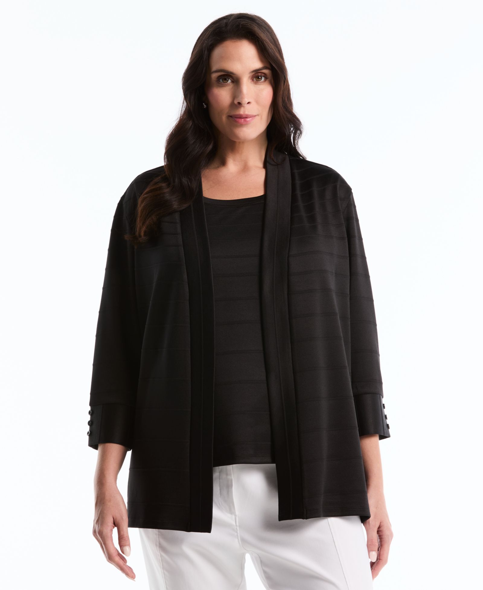 Rafaella Plus Size Ottoman Open Front Knit Cardigan Sweater