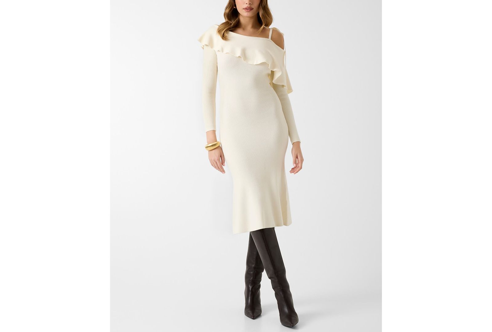 GUESS Women's Long-Sleeve Off-The-Shoulder Ambrosia Rib Dress