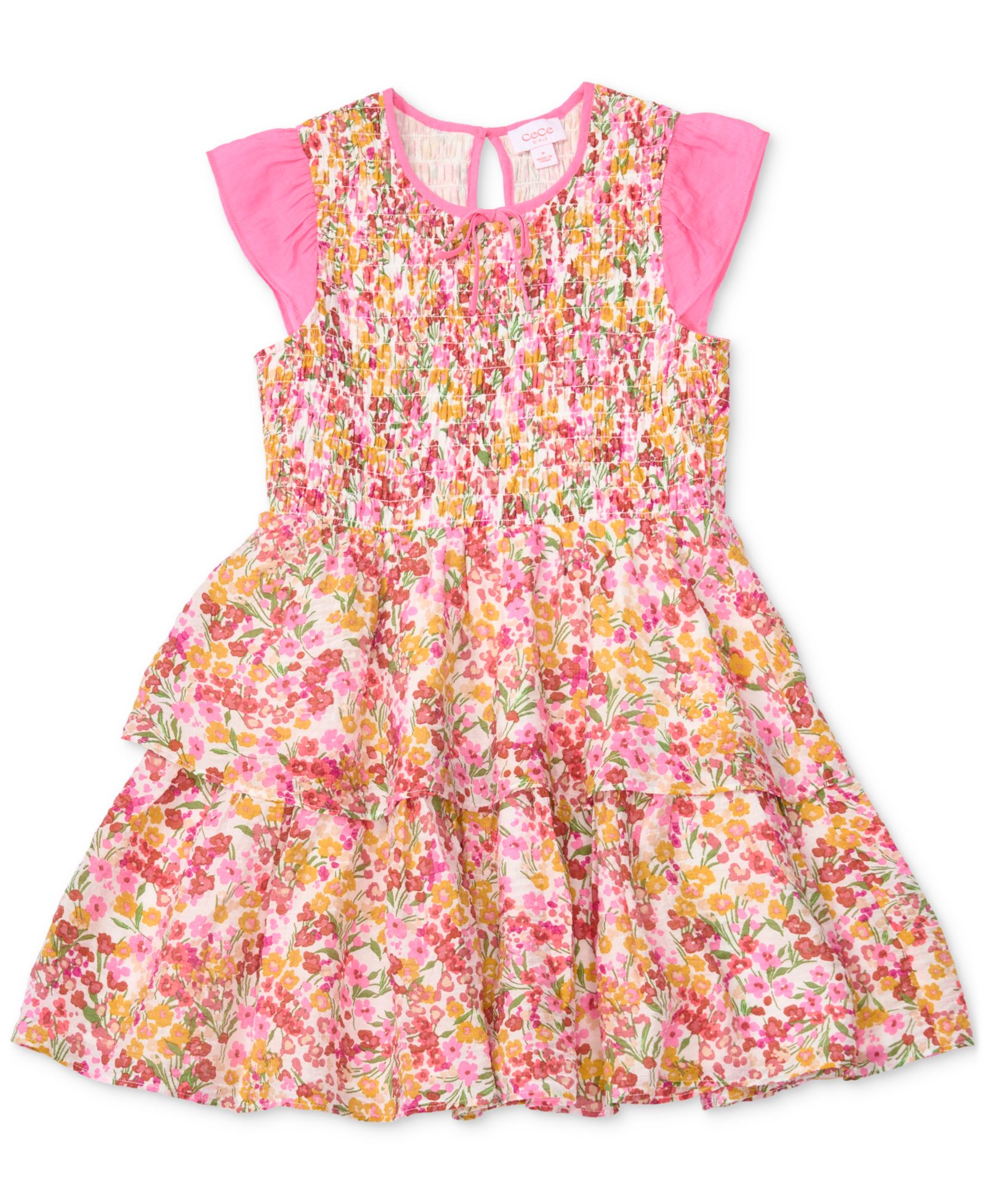 CeCe Girls' 7-16 Keyhole Short-Sleeve Dress