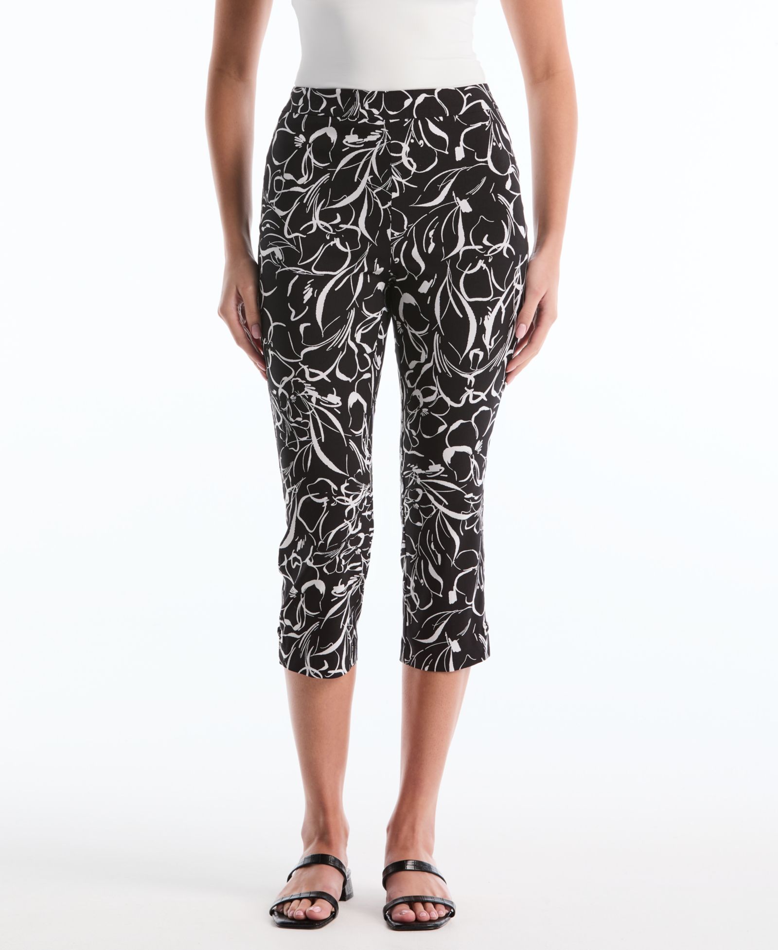Брюки Rafaella Petite Hibiscus Print Capri с разрезом