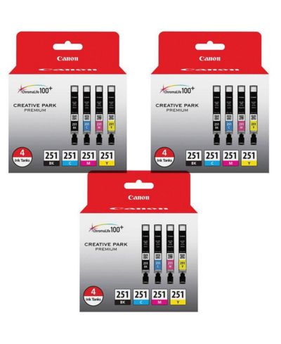 Canon CLI-251 4-Color Ink Cartridge for Canon PIXMA iP, iX, MG, MX Series Printers, 3-Pack