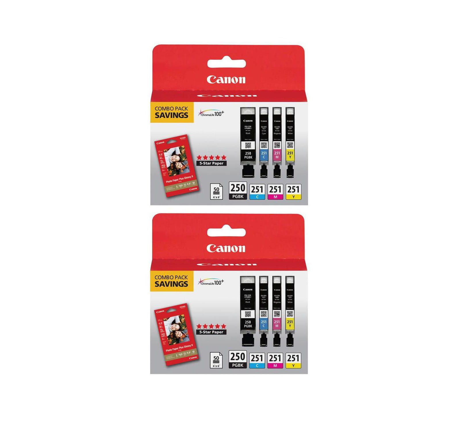Canon 2 pack PGI 250 & CLI 251 combo с photo paper, cyan, yellow, magenta & black inks.