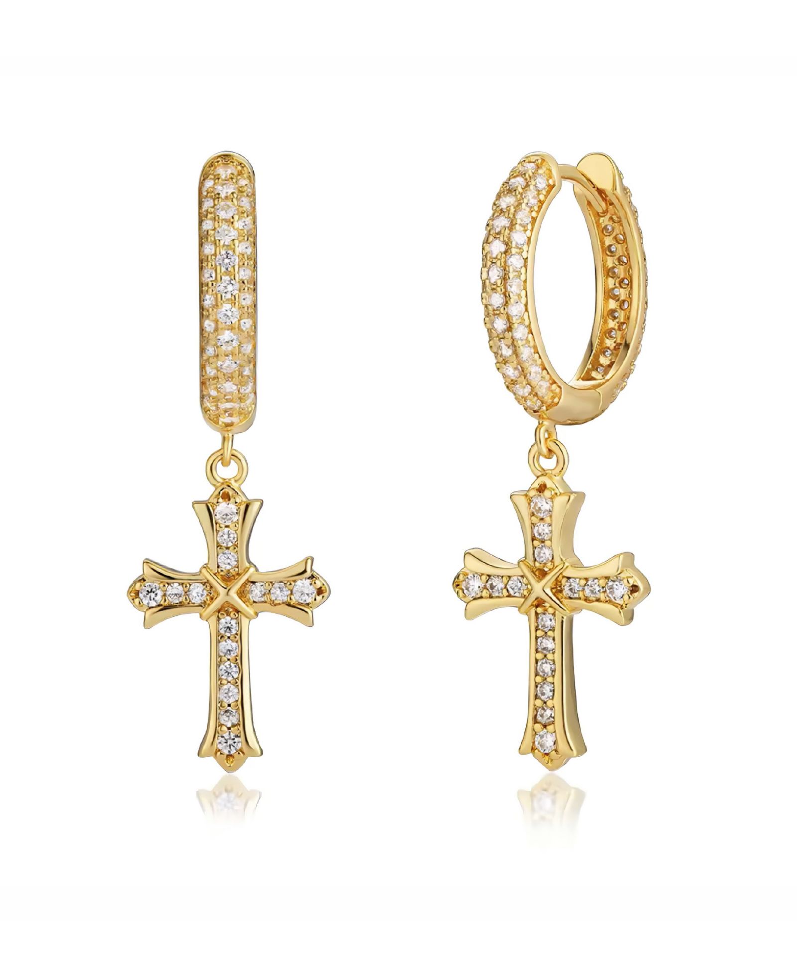 Мужские серьги-кольца Rhona Sutton Cubic Zirconia Classic Iced Cross в золоте 14k