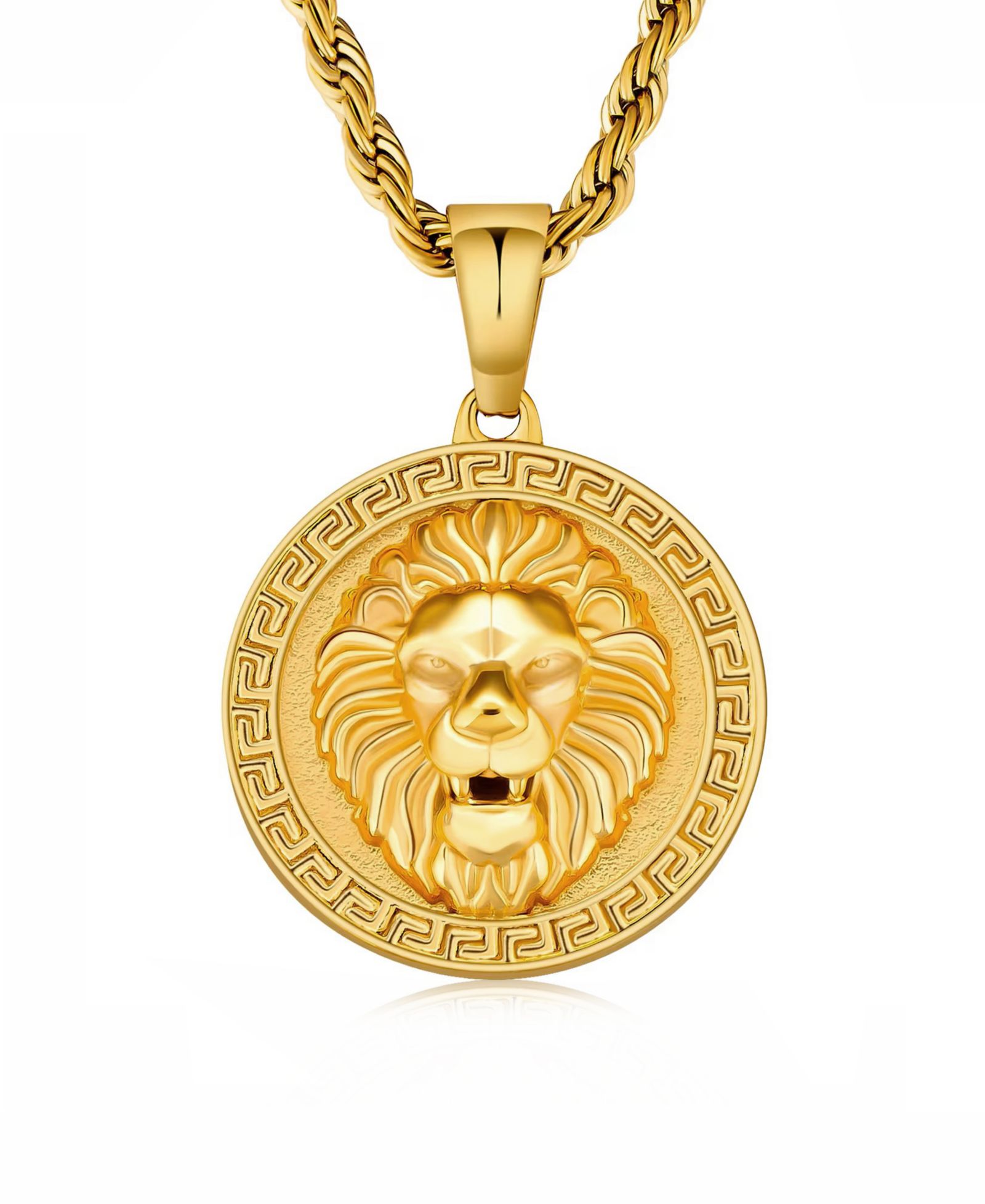 Rhona Sutton Men's Lion Kingdom Coin Pendant Necklace in 18k Gold Plated
