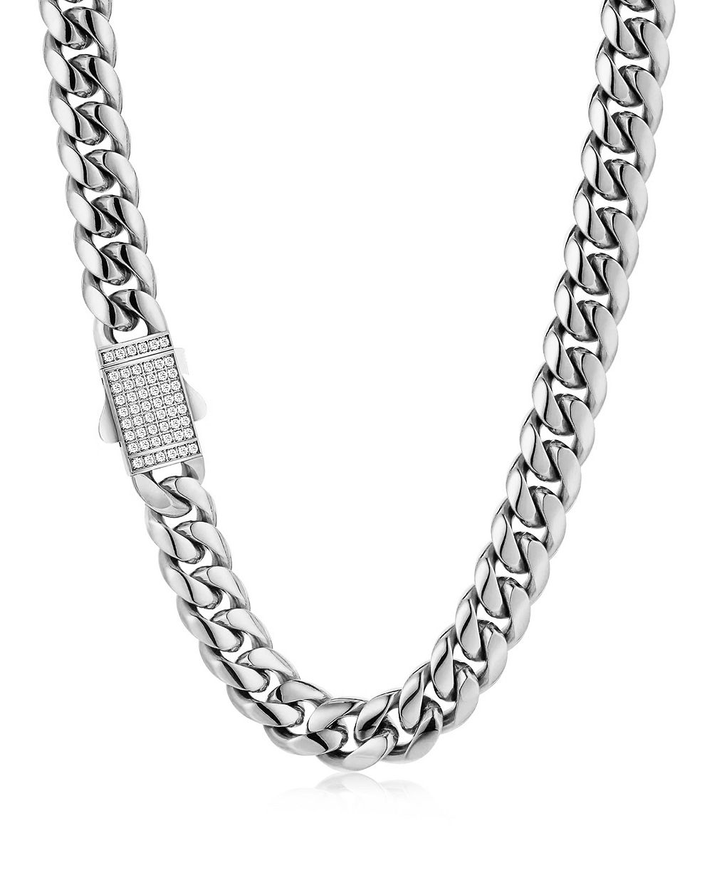 Rhona Sutton Men's Stainless Steel Cuban Iced Chain Necklace
