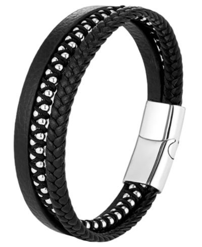 Rhona Sutton Men's 8.5" Zenith Leather and Stainless Steel Bracelet