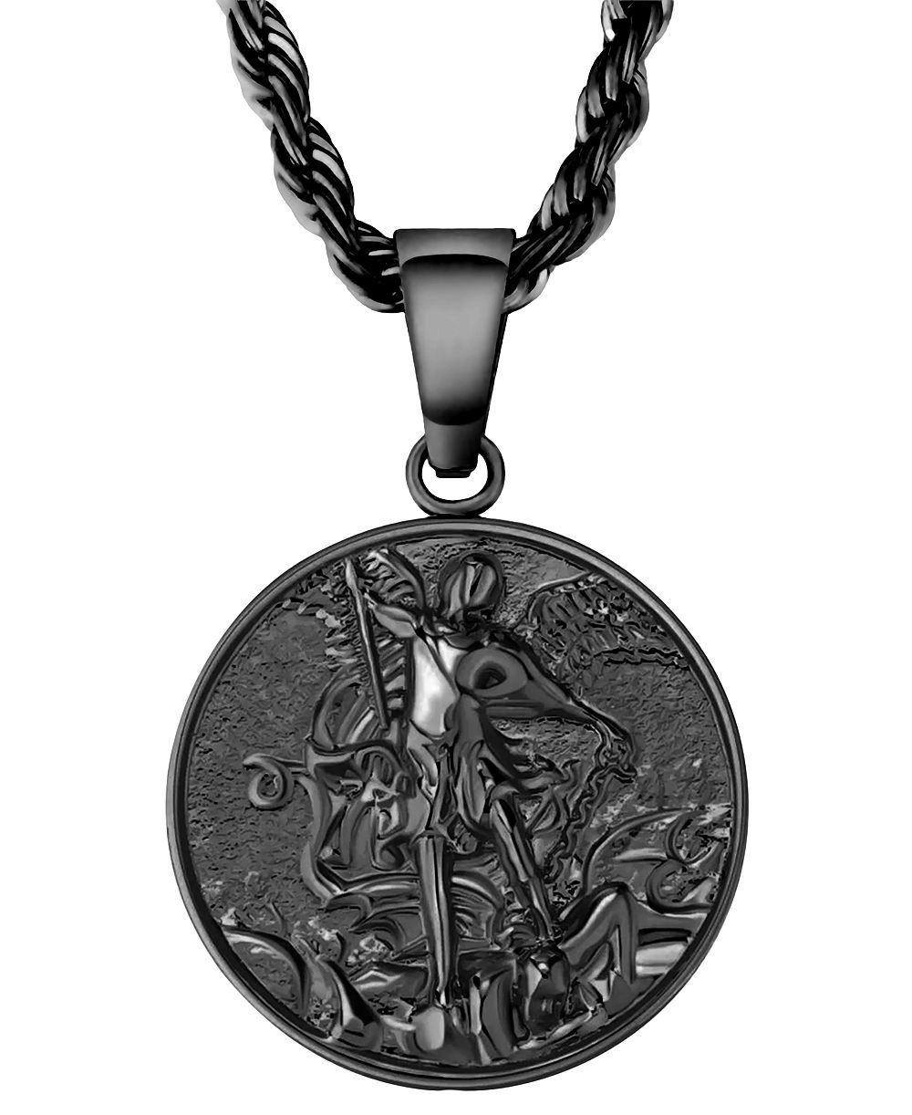 Rhona Sutton Мужской кулон St. Michael из нержавеющей стали, черное покрытие