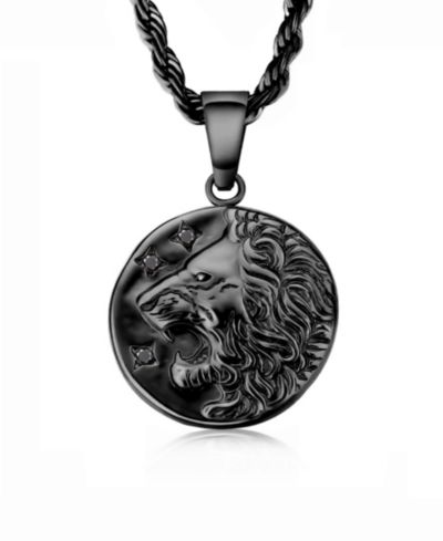 Мужское ожерелье Rhona Sutton Stainless Steel Black Plated Lion Coin Pendant