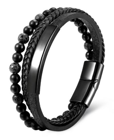 Rhona Sutton Men's Varen Cuff Leather Bracelet in Stainless Steel