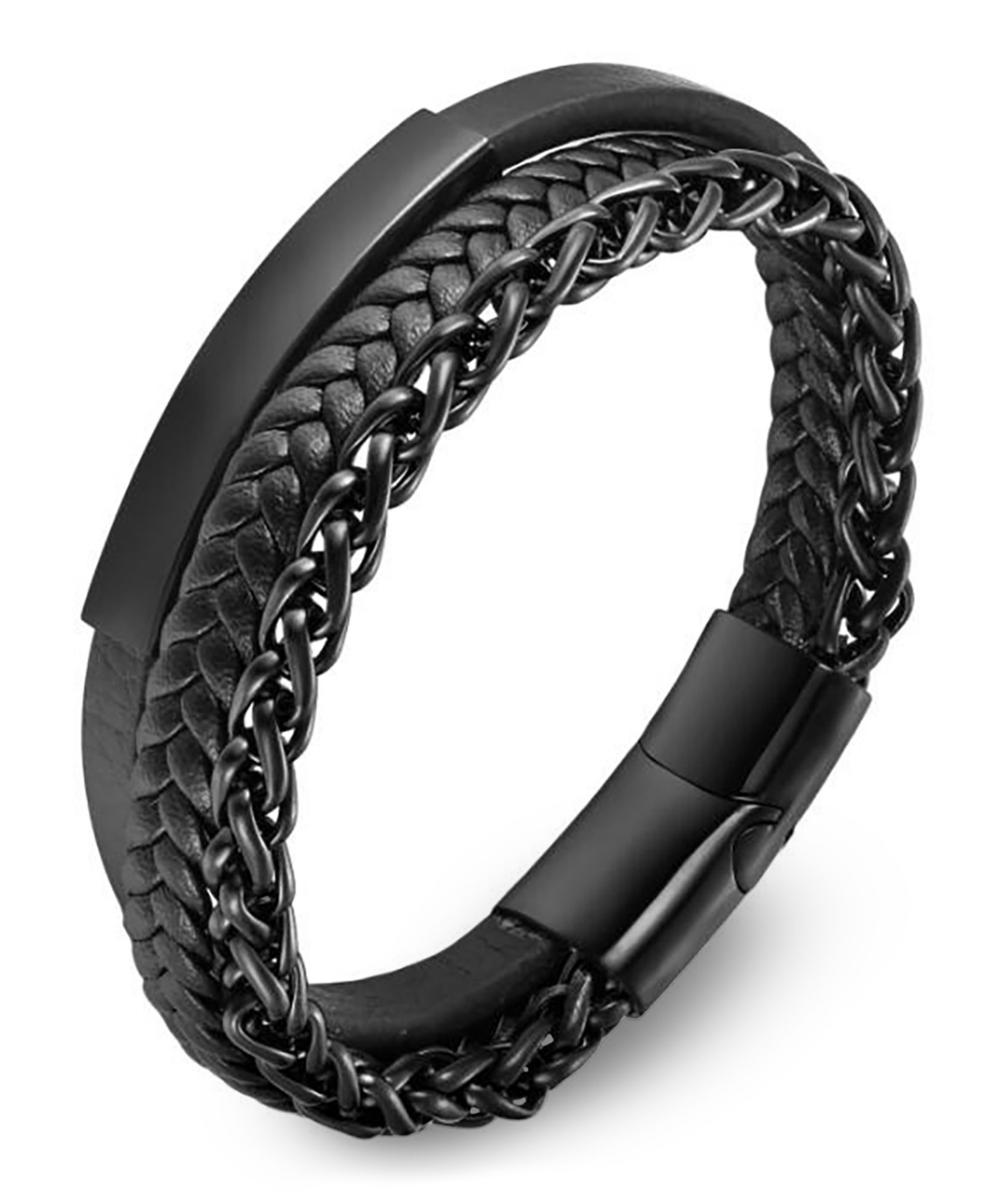 Мужской браслет Rhona Sutton Lexor Black Leather & Stainless Steel
