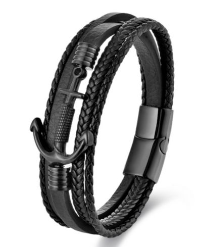Rhona Sutton Men's Leather Bracelet in Stainless Steel
