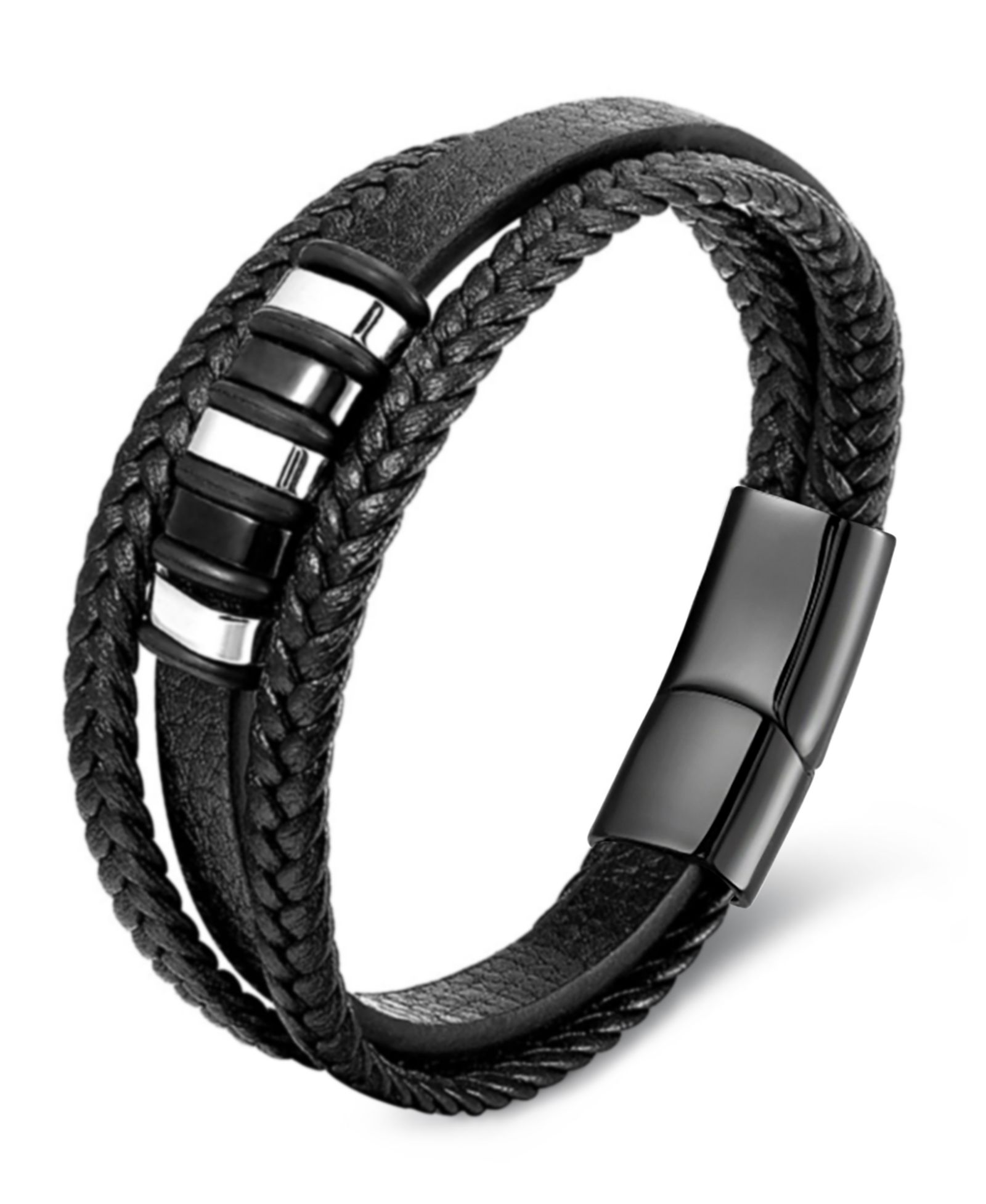 Rhona Sutton Men's Valente Cuff Leather Bracelet in Stainless Steel