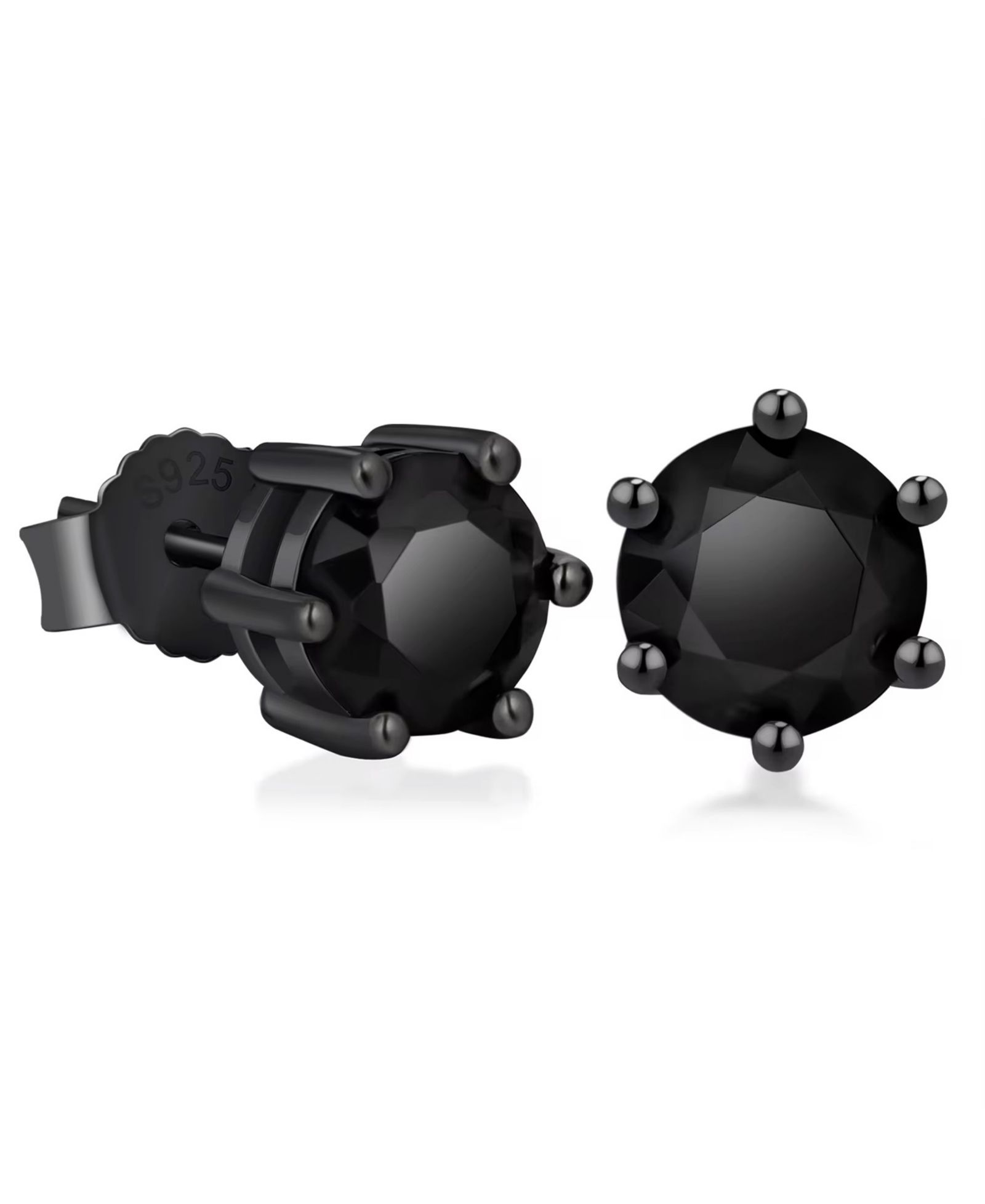 Rhona Sutton Men's Apex Round Black Stud Earrings in Sterling Silver