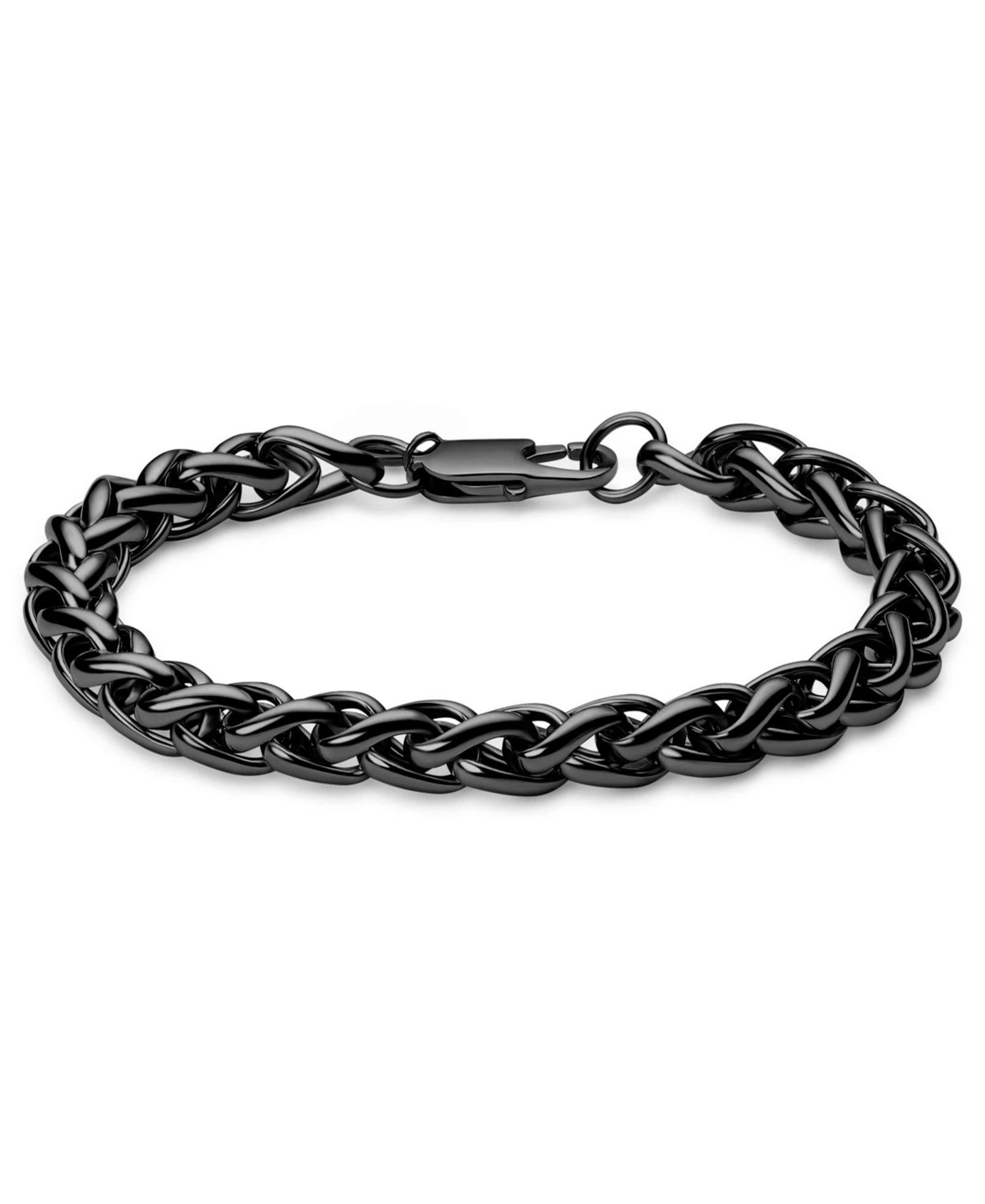 Rhona Sutton Men's Stainless Steel Black Plated Wheat Chain Bracelet