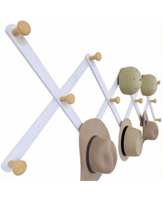 YIGII Wooden Expandable Wall Rack 14 Hooks 24" Long Space-saving Hat & Coat Organizer