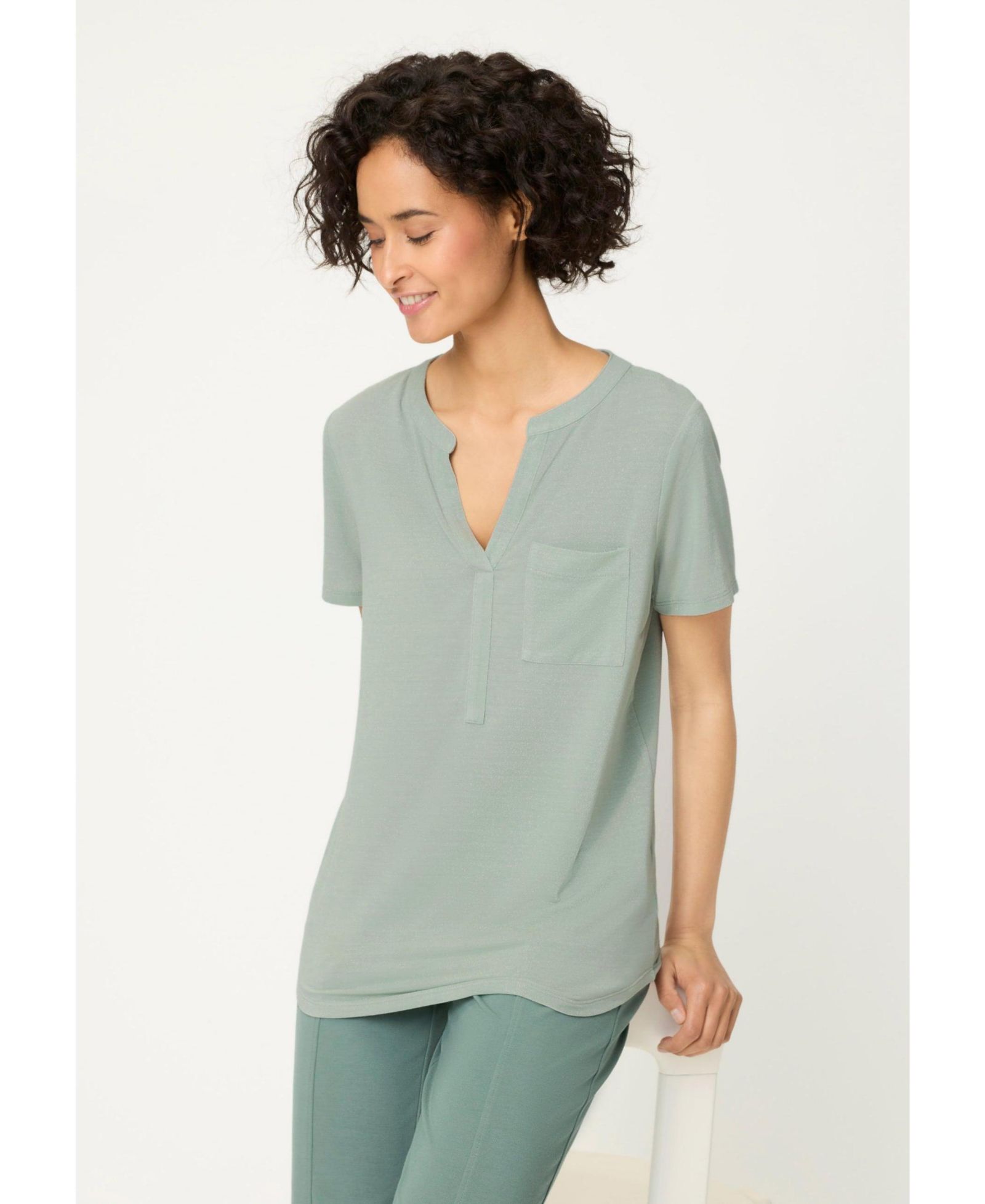 Olsen Women's Shimmer Split Neck T-Shirt