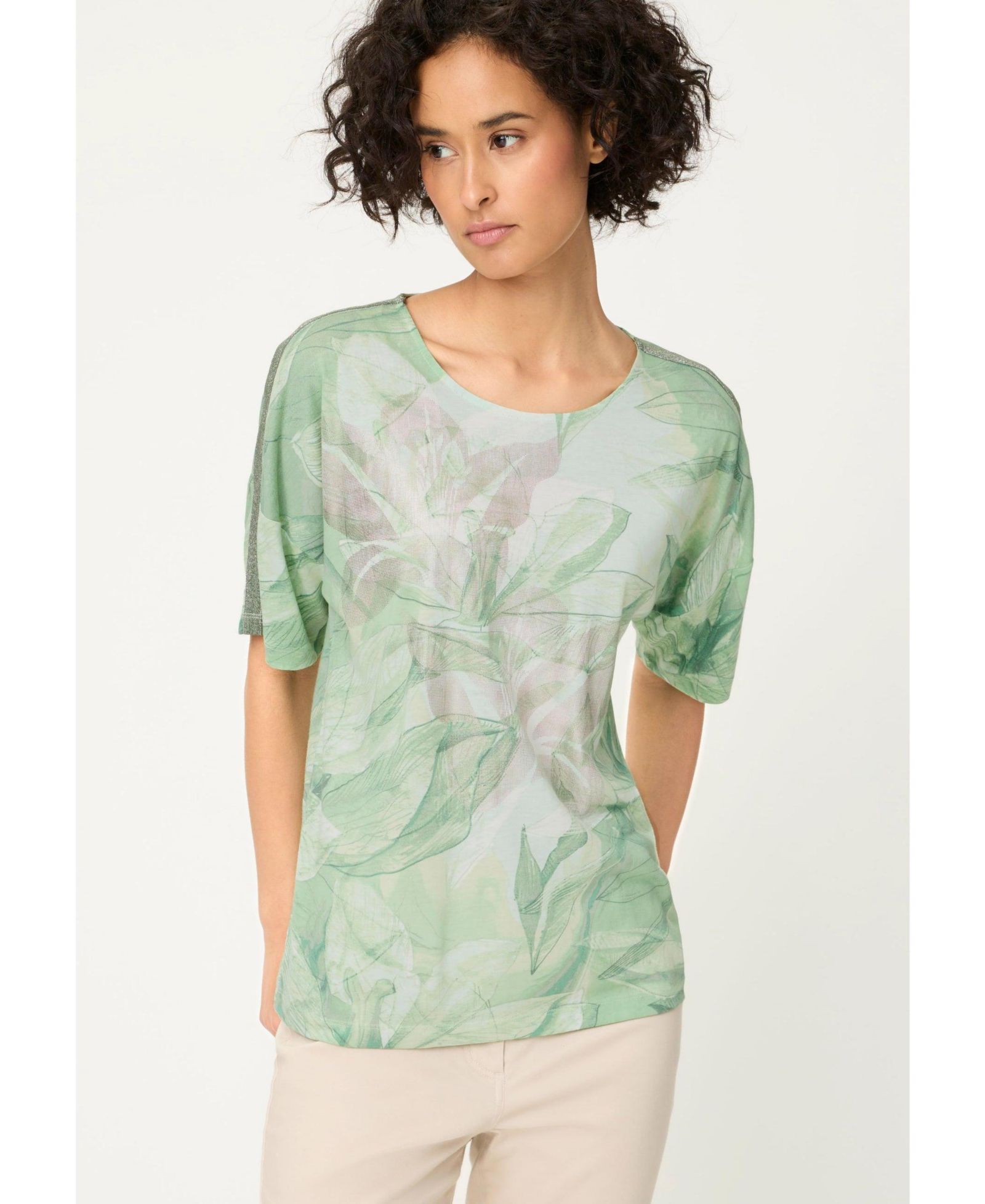 Olsen Women’s Leaf Print Jersey T-Shirt