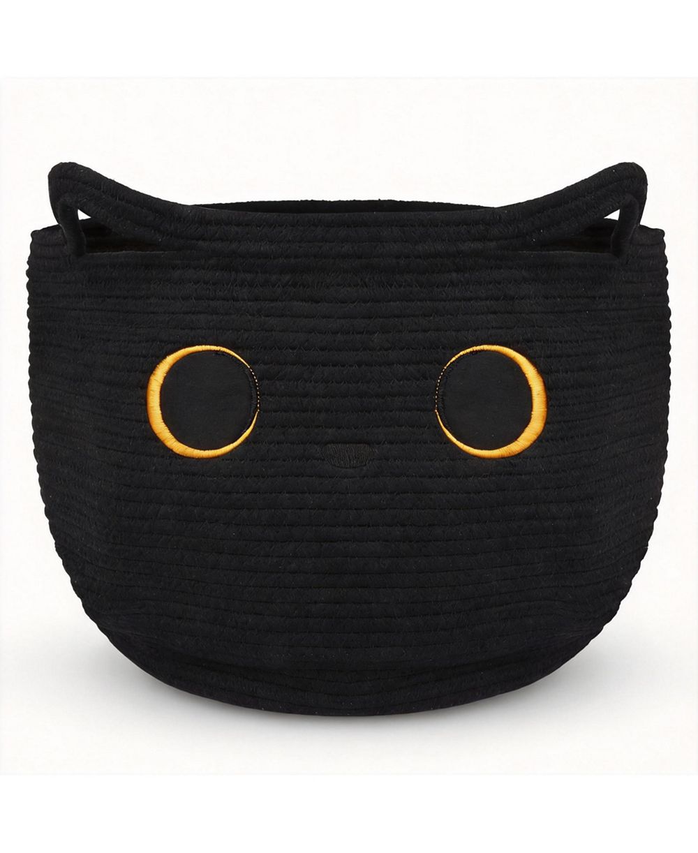 YIGII Cotton Rope Basket with Black Cat Design - Multi-Use Storage for Home, Office, Nursery
