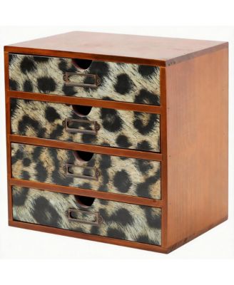 YIGII Leopard Print Wooden Drawer Organizer - 4 Drawers for Office, Craft, Home
